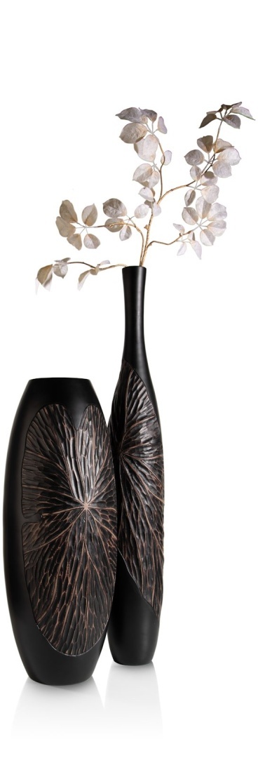 [na zamówienie] Wazon Podłogowy FAYE 75 cm, Szeroki, Struktura Liści, Polyresin Czarny – Coco Maison (50036-ZWA)