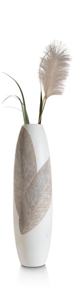 [na zamówienie] Wazon Podłogowy JOLIE 78 cm, Polyresin Biały, Rzeźbiony Motyw Roślinny – Coco Maison (50030-WIT)