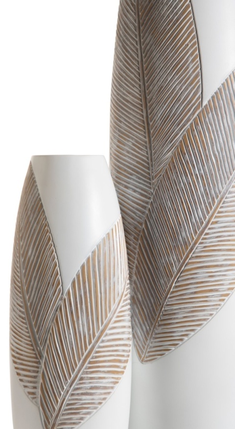 [na zamówienie] Wazon Podłogowy JOLIE 78 cm, Polyresin Biały, Rzeźbiony Motyw Roślinny – Coco Maison (50030-WIT)