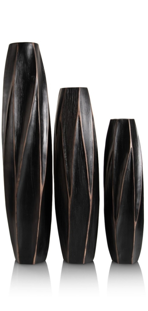 [na zamówienie] Wazon Podłogowy MERLE 63 cm, Prostokątny, Struktura Linearna, Polyresin Czarny – Coco Maison (50028-ZWA)