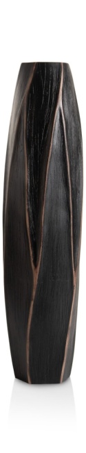 [na zamówienie] Wazon Podłogowy MERLE 63 cm, Prostokątny, Struktura Linearna, Polyresin Czarny – Coco Maison (50028-ZWA)