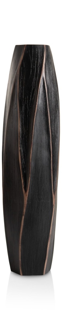 [na zamówienie] Wazon Podłogowy MERLE 63 cm, Prostokątny, Struktura Linearna, Polyresin Czarny – Coco Maison (50028-ZWA)