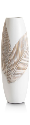 [na zamówienie] Wazon JOLIE 45 cm, Polyresin Biały z Rzeźbionym Motywem Liści – Coco Maison (50031-WIT)