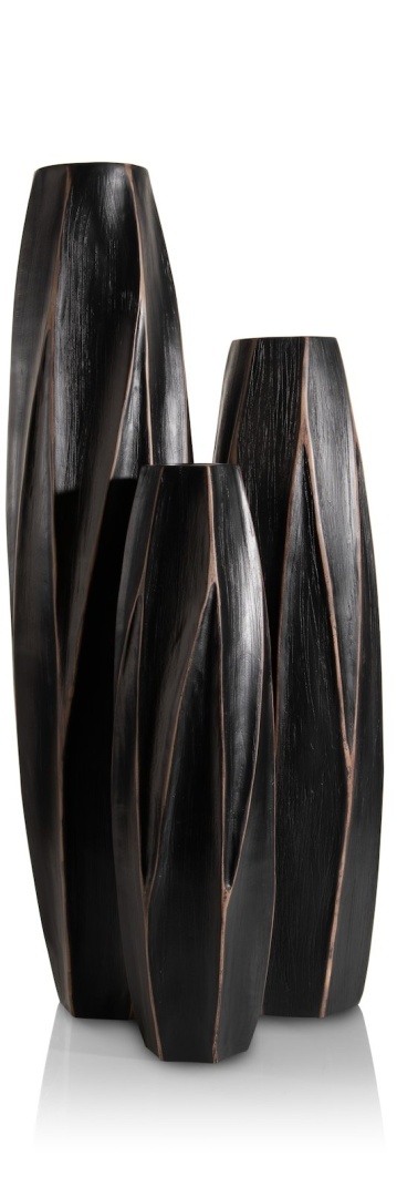 [na zamówienie] Wazon Podłogowy MERLE 81 cm, Prostokątny, Struktura Linearna, Polyresin Czarny – Coco Maison (50027-ZWA)