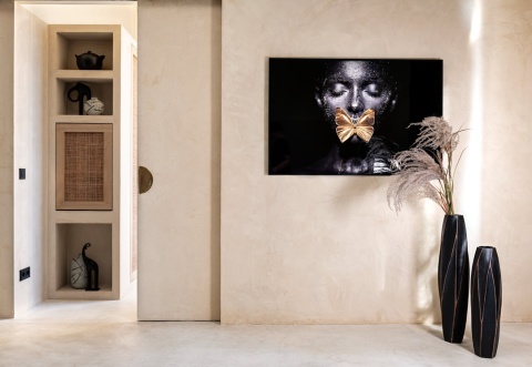 [na zamówienie] Wazon Podłogowy MERLE 81 cm, Prostokątny, Struktura Linearna, Polyresin Czarny – Coco Maison (50027-ZWA)