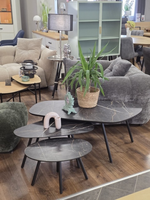 Zestaw trzech stolików kawowych Palazio – Blat Primo Laminato o wyglądzie marmuru Onyx