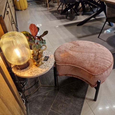 [R] Puf Ronda Różowy – Okrągły z Połyskiem i Wcięciem | Coco Maison