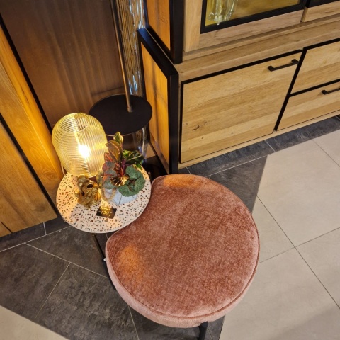 [R] Puf Ronda Różowy – Okrągły z Połyskiem i Wcięciem | Coco Maison