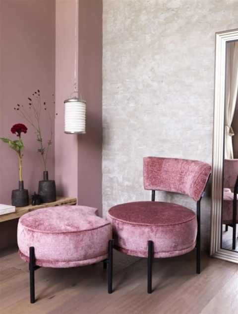 [R] Puf Ronda Różowy – Okrągły z Połyskiem i Wcięciem | Coco Maison