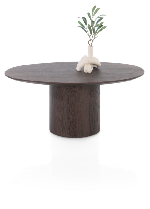 [na zamówienie] Stolik Kawowy TRENTON 80x51 cm, Fornir Dębowy Kolor Clay, Kształt Organiczny, Centralna Noga Stożkowa