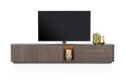 [na zamówienie] Nowoczesna szafka RTV TRENTON 240 cm, fornir dębowy w kolorze clay, na metalowych nogach lub cokole, z LED