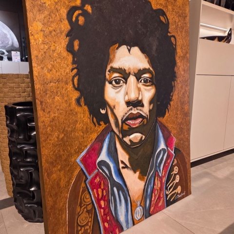 Obraz Ręcznie Malowany na Desce "Voodoo Child" – Jimi Hendrix 103 x 140 cm