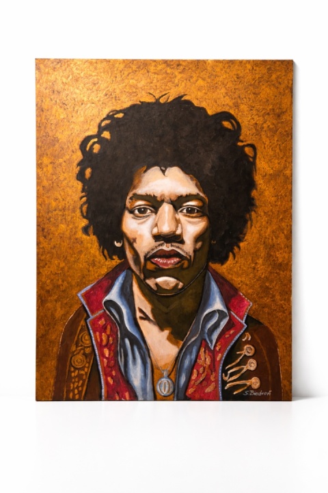 Obraz Ręcznie Malowany na Desce "Voodoo Child" – Jimi Hendrix 103 x 140 cm