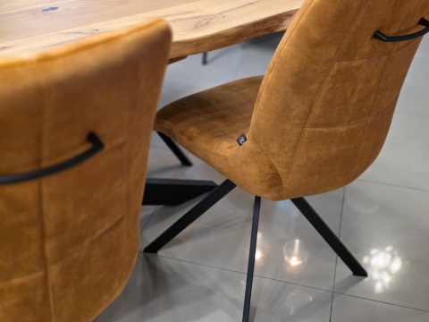 Stół do Jadalni OAKLAND 190x90 cm, Blat Lity Dąb (Live Edge), Noga Metalowa Pająk