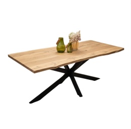 Stół do Jadalni OAKLAND 190x90 cm, Blat Lity Dąb (Live Edge), Noga Metalowa Pająk