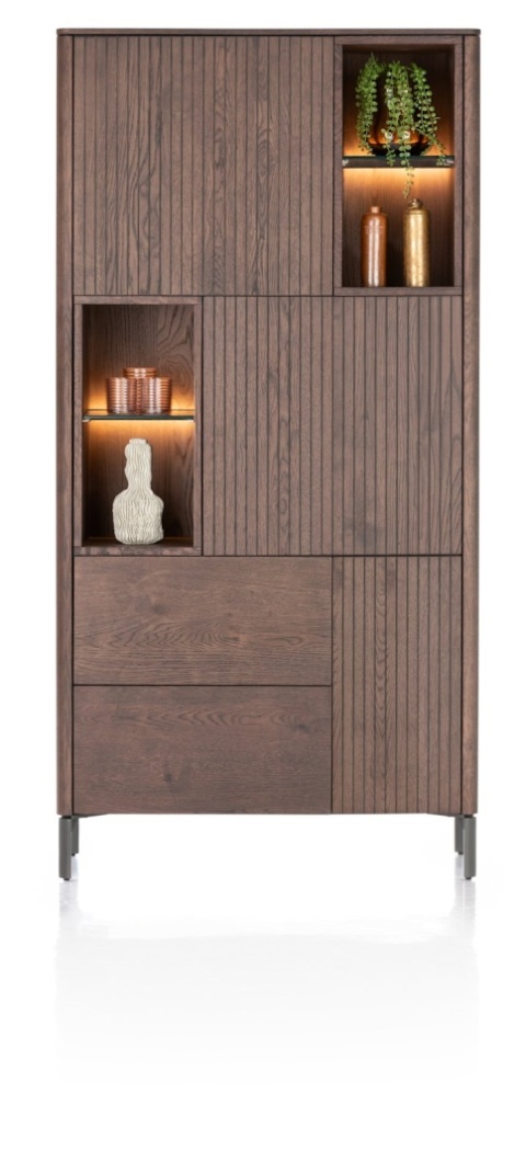 [na zamówienie] Wysoka Komoda / Regał Zamknięty TRENTON, 95x191 cm, Fornir Dębowy Kolor Clay, Lamele, LED – XOOON