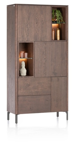 [na zamówienie] Wysoka Komoda / Regał Zamknięty TRENTON, 95x191 cm, Fornir Dębowy Kolor Clay, Lamele, LED – XOOON