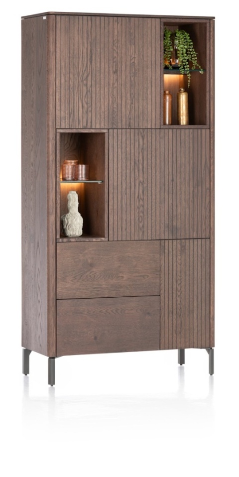 [na zamówienie] Wysoka Komoda / Regał Zamknięty TRENTON, 95x191 cm, Fornir Dębowy Kolor Clay, Lamele, LED – XOOON