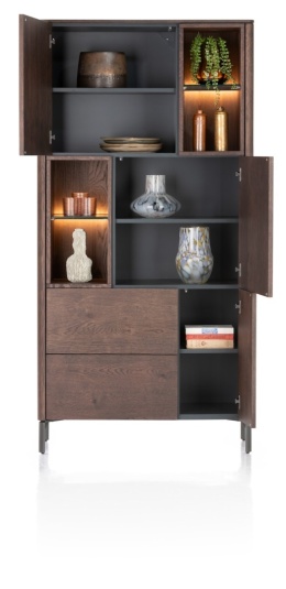 [na zamówienie] Wysoka Komoda / Regał Zamknięty TRENTON, 95x191 cm, Fornir Dębowy Kolor Clay, Lamele, LED – XOOON