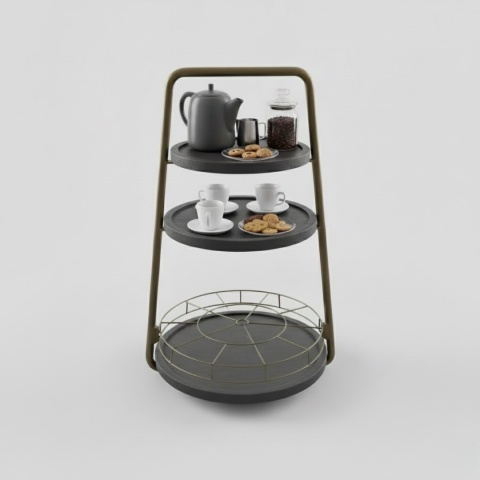 Stolik Pomocniczy / Patera James – 3-Poziomowy Metal i Drewno