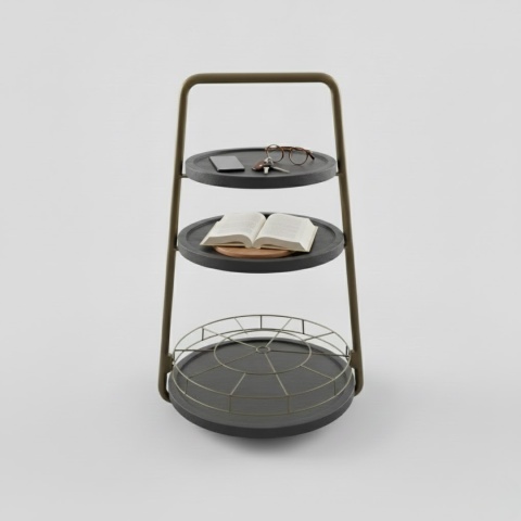 Stolik Pomocniczy / Patera James – 3-Poziomowy Metal i Drewno