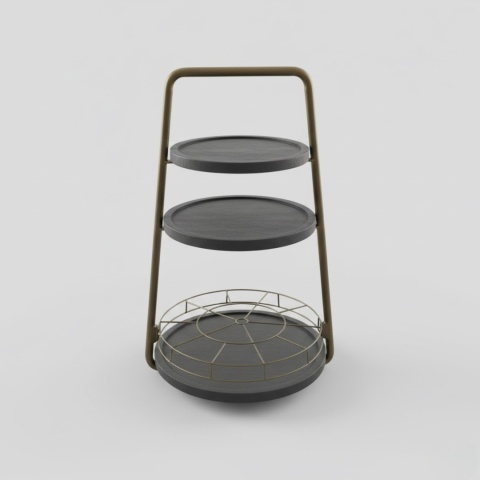 Stolik Pomocniczy / Patera James – 3-Poziomowy Metal i Drewno