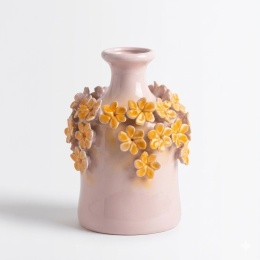 Wazon Dekoracyjny Flower Power 23 cm – Różowy z Aplikacją 3D | Coco Maison