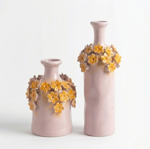 Wazon Dekoracyjny Flower Power 23 cm – Różowy z Aplikacją 3D | Coco Maison