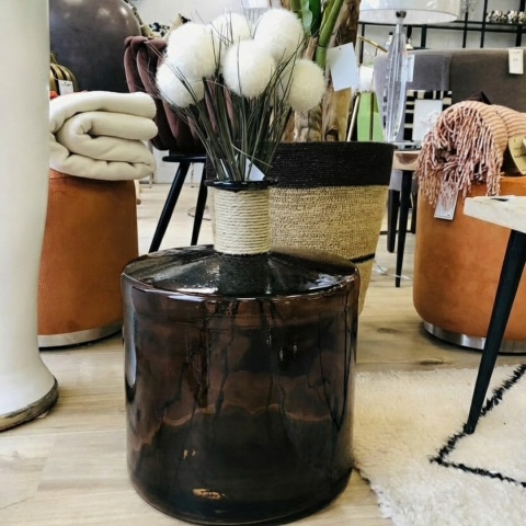 Wazon Szklany Diego 45 cm – Miedziany Recykling i Rafia | Coco Maison