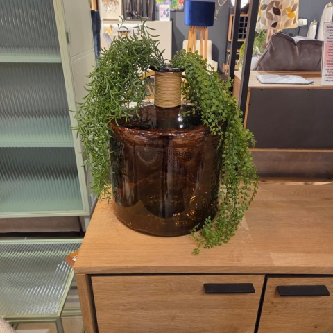 Wazon Szklany Diego 45 cm – Miedziany Recykling i Rafia | Coco Maison