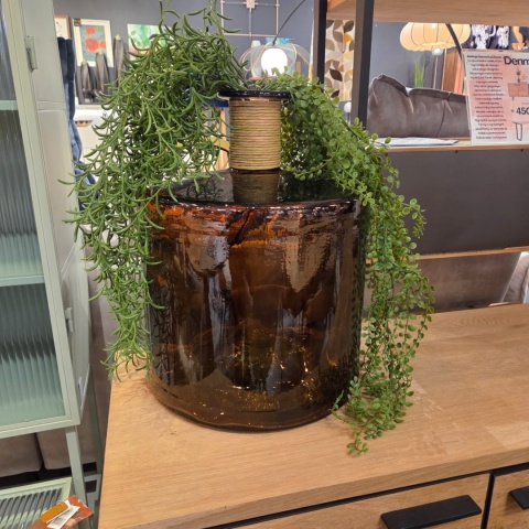 Wazon Szklany Diego 45 cm – Miedziany Recykling i Rafia | Coco Maison