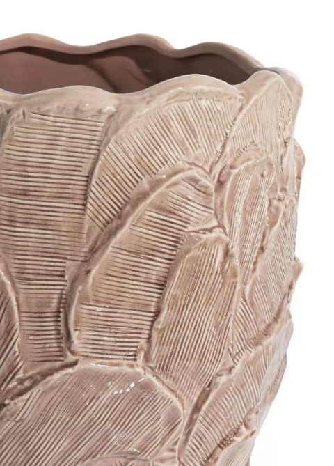 Donica Ceramiczna Jule 40 cm – Fioletowo-Różowa z Reliefem Liści | Coco Maison