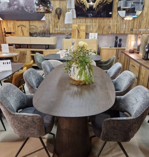 Stół do jadalni TRENTON 240x110 cm, fornir dębowy, kolor Clay, organiczny kształt