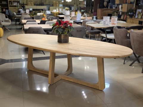 [R, od ręki] Stół Jadalniany Almora 270 cm – Lity Dąb Natural Sand (Lakier Platinum)