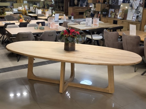 [R, od ręki] Stół Jadalniany Almora 270 cm – Lity Dąb Natural Sand (Lakier Platinum)