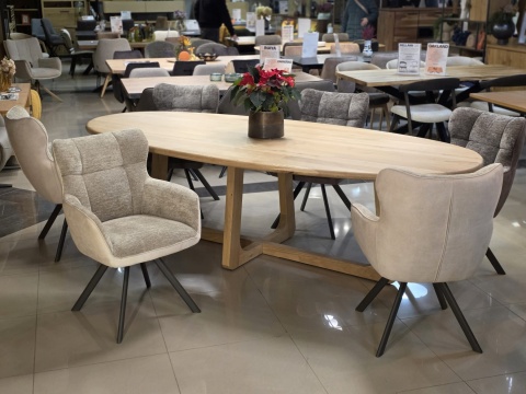 [R, od ręki] Stół Jadalniany Almora 270 cm – Lity Dąb Natural Sand (Lakier Platinum)