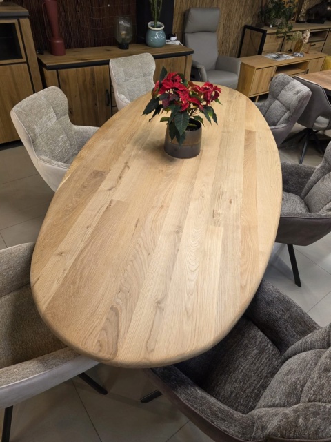 [R, od ręki] Stół Jadalniany Almora 270 cm – Lity Dąb Natural Sand (Lakier Platinum)