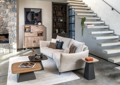 Stolik Kawowy Oskar 60x60 cm – Oak Natural Vintage HPL | Kolumna Grafit