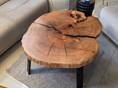 Stolik Kawowy z plastra dęby Massive Oak – Wielki Plaster Dębu w Żywicy (104x90 cm)