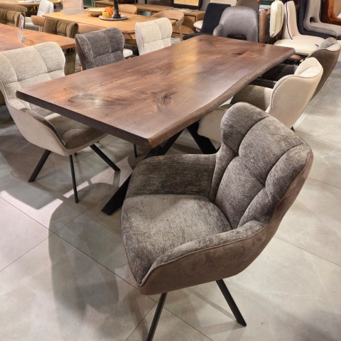 [na zamówienie] Krzesło Jadalniane Obrotowe Joah Habufa (4 Nóżki, Tapicerka Mikrofibra Calabria Champagne/Szenila Enzo)