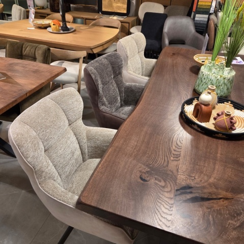 [na zamówienie] Krzesło Jadalniane Obrotowe Joah Habufa (4 Nóżki, Tapicerka Mikrofibra Calabria Champagne/Szenila Enzo)