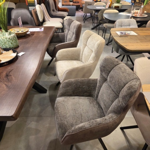 [na zamówienie] Krzesło Jadalniane Obrotowe Joah Habufa (4 Nóżki, Tapicerka Mikrofibra Calabria Champagne/Szenila Enzo)