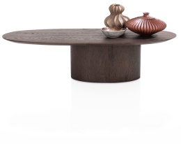 [na zamówienie] Stolik Kawowy TRENTON 80x51 cm, Fornir Dębowy Kolor Clay, Kształt Organiczny, Centralna Noga Stożkowa