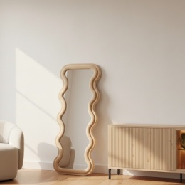 Designerskie Lustro Stojące Miro 160x60 cm – Beżowy Aksamit | COCOmaison