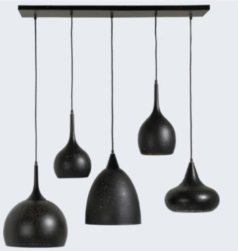 [K] Lampa Wisząca Arjen 5-Light – Czarno-Złoty Industrial, Regulowana Wysokość