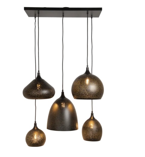 [K] Lampa Wisząca Arjen 5-Light – Czarno-Złoty Industrial, Regulowana Wysokość