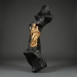 Monumentalna Rzeźba Ścienna Madonna – 100 cm | Czarne Drewno i Złoto