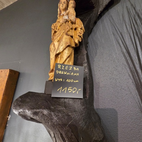 Monumentalna Rzeźba Ścienna Madonna – 100 cm | Czarne Drewno i Złoto