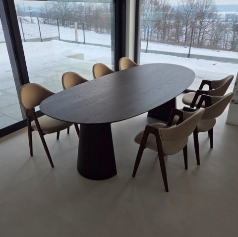 Stół do jadalni TRENTON 240x110 cm, fornir dębowy, kolor Clay, organiczny kształt