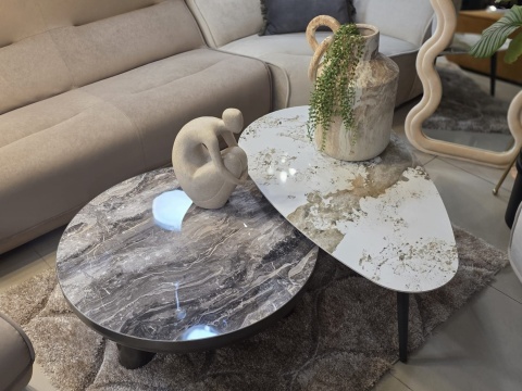 Stolik Kawowy Margo 89 cm – Antracytowy Metal i Szklany Blat | Henders & Hazel